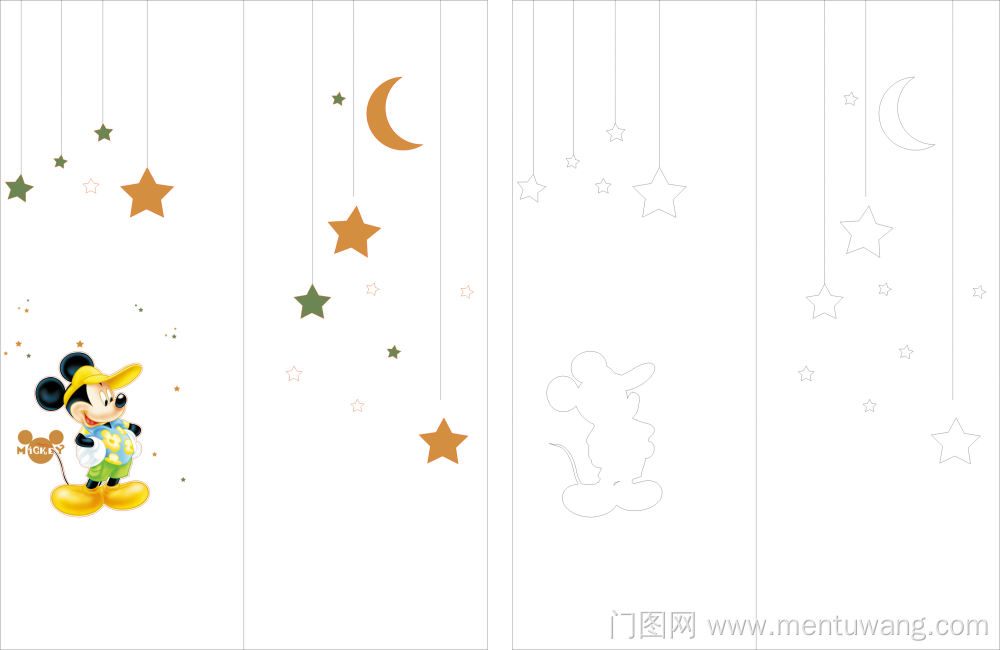  移门图 雕刻路径 橱柜门板  ZC-2103 米奇 米老鼠 迪斯尼 卡通 星星 月亮 雕刻 路径 彩雕板,精雕UV打印,耐刮板,雕刻移门,艺术玻璃,UV打印,平开衣柜门,整体衣柜,高光系列 ZC-2103 米奇 米老鼠 迪斯尼 卡通 星星 月亮 雕刻 路径